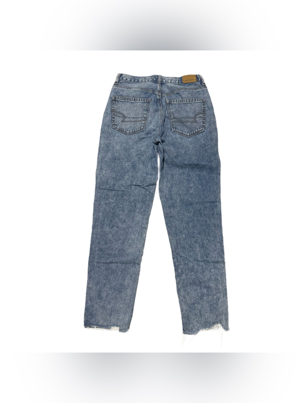 American Eagle Mom Jean Women's 2 Denim Raw Hem Straight Leg Light Wash Casual - Picture 3 of 7